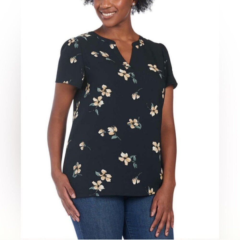 Hilary Radley V-neck Floral Blouse S‎